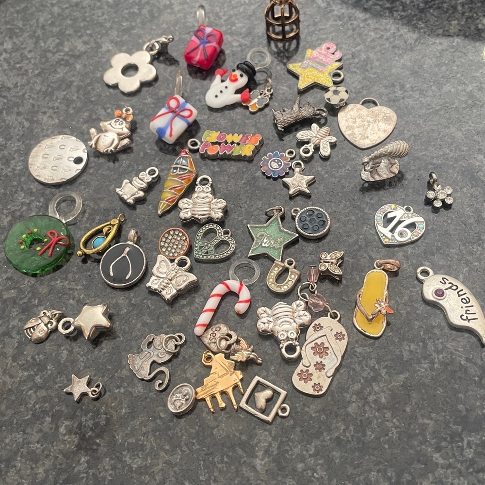 44 pieces of Assorted Silver and Colorful Charms